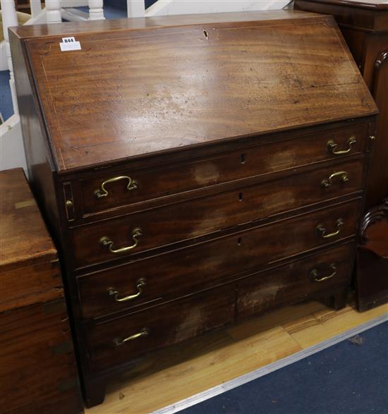 A George III mahogany bureau, W.102cm